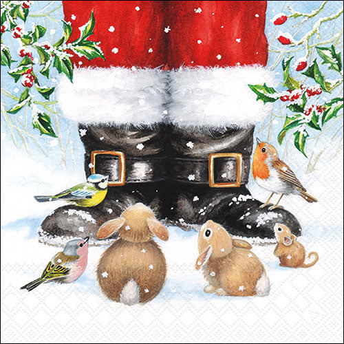 Tiere vor den Stiefeln des Weihnachtsmannes Serviette