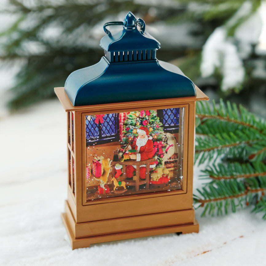 Glitterlaterne Santa in der Werkstatt mit Tieren mit LED