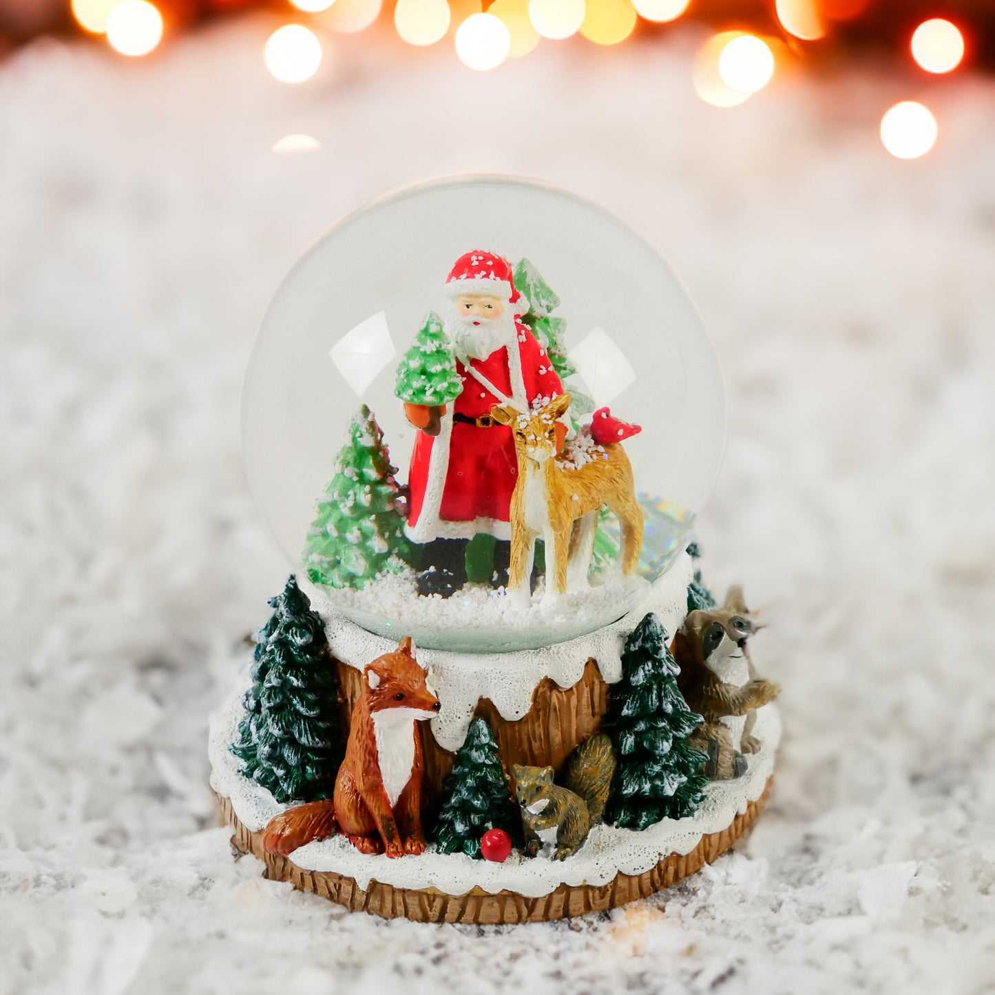 Schneekugel Santa mit Reh mit Musik