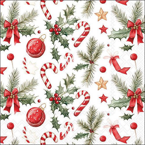 Weihnachtskugeln mit Candy Cane Serviette