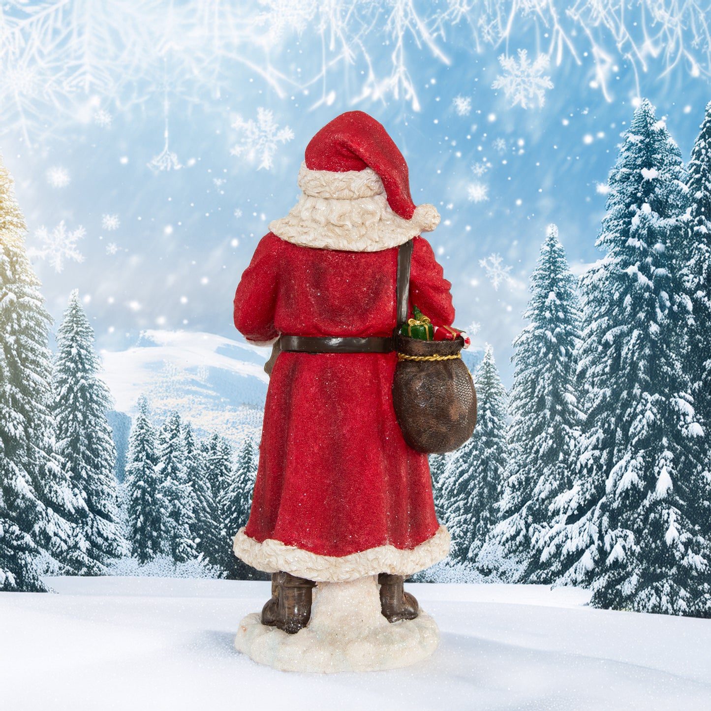 Weihnachtsmann mit Gehstock und Geschenken