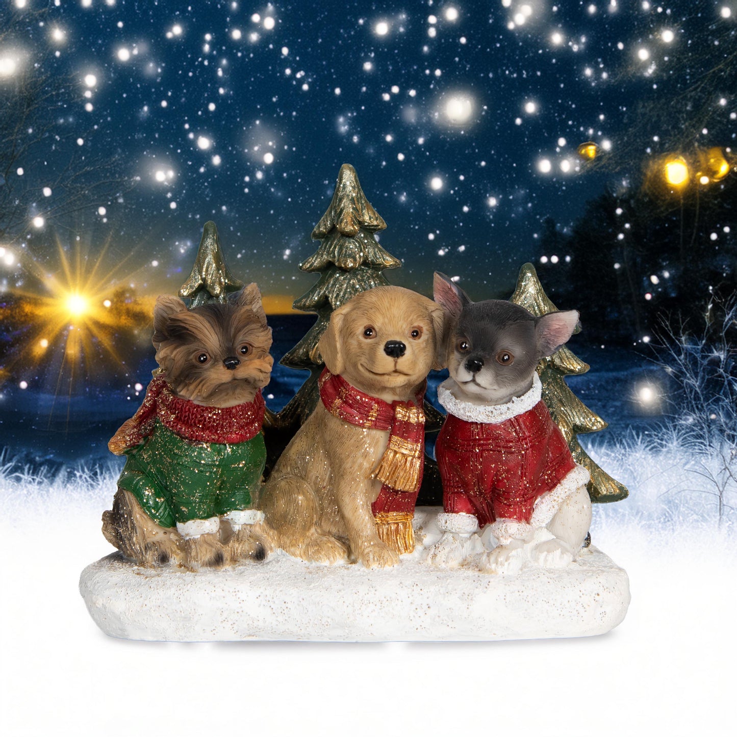 3 Weihnachtshunde mit Licht