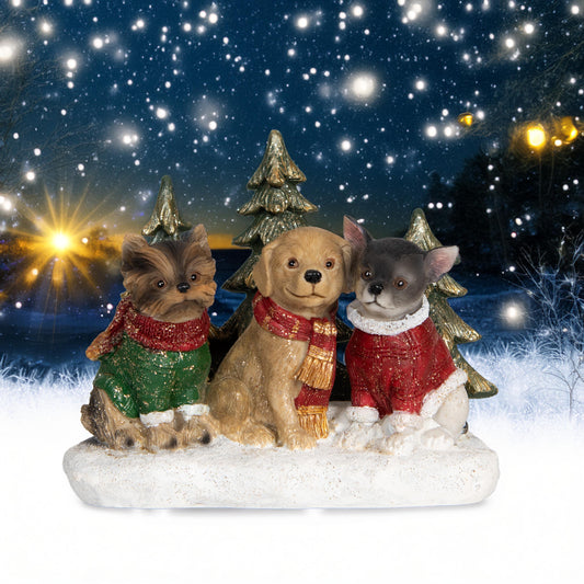 3 Weihnachtshunde mit Licht