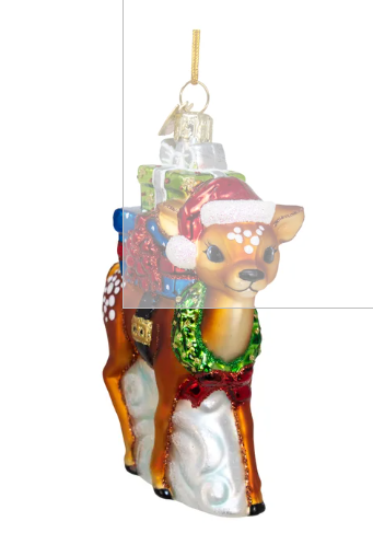 Weihnachtskugel Bambi mit Geschenken